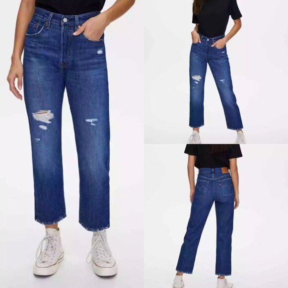 Levi's Premium 501 Distressed Crop High Waisted Button Fly Jeans Women’s Size 26 - Picture 1 of 10